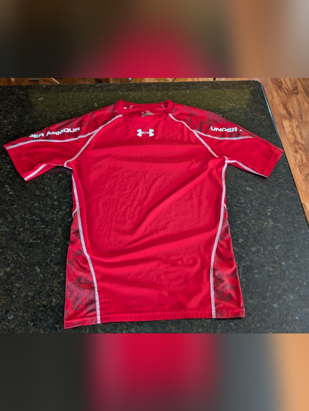 Under Armour Compression Shirt Mens Large Red HeatGear Short Sleeve Gym Top